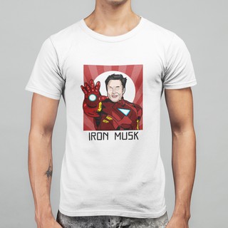 IRON MUSK 中性短袖T恤 白色 (現貨) 諷刺趣味鋼鐵馬斯克特斯拉純棉情侶潮T班服團體服印花個性百搭