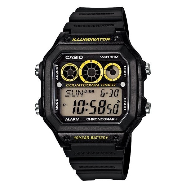 CASIO 10年電力電子錶款.防水100米、世界時間、計時碼錶AE-1300W1A AE-1200WH 學生錶