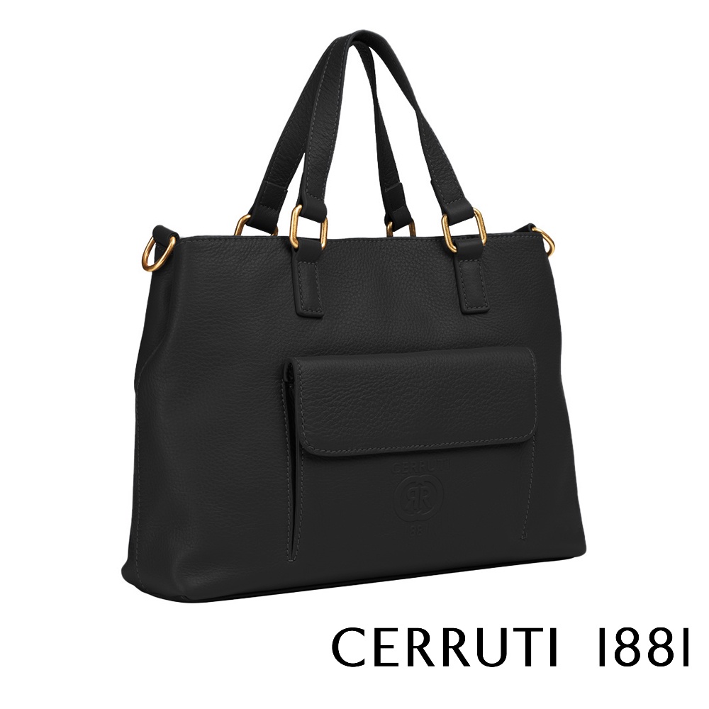 【Cerruti 1881】頂級 義大利 小牛皮 拖特包 肩背包 (黑色 CEBA05263M)