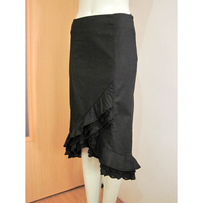 Bt batier ITALY 義大利專櫃名品 不規則 蕾絲 魚尾裙 黑色 及膝裙 彈性 短裙 荷葉裙 精典 悠雅