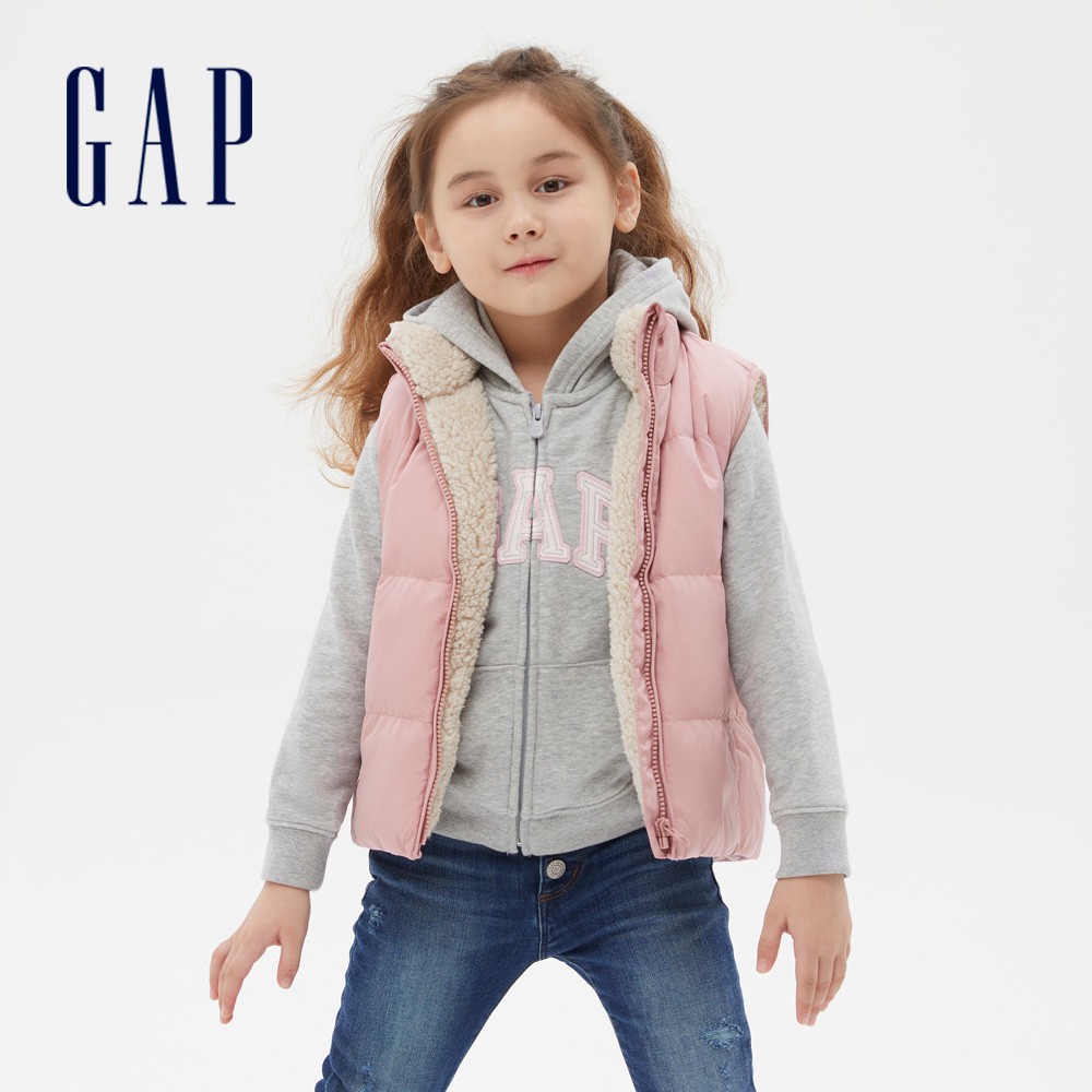 Gap 女童裝 簡約仿羊羔絨羽絨背心-粉色(593896)