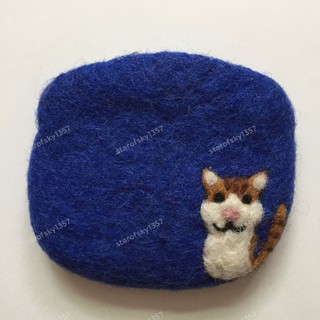 貓咪 純手工 羊毛氈 拉鍊零錢包 日本 市集 帶回 手工藝品 全新