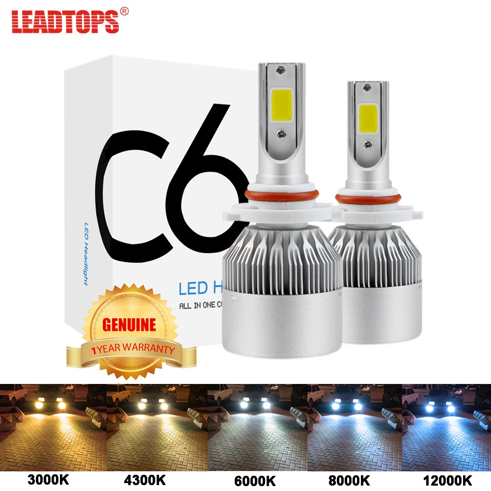 Leadtops 2PCS C6 LED 汽車大燈燈泡 H4 H7 H11 9005 9006 H1 H27 9004
