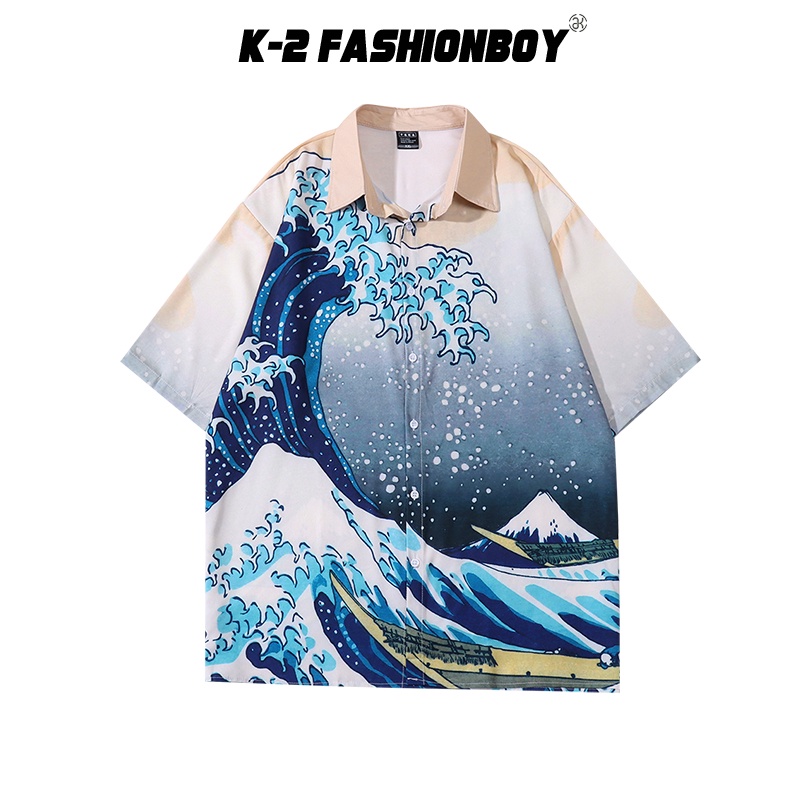 【K-2】驚濤波浪 海浪 海花 海邊 雪山 短袖襯衫 排扣襯衫 穿搭 個性 寬鬆 帥氣滿分【BBB169】