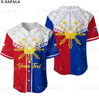 菲律賓 COAT OF ARMS Love Country Flag 3D 列印棒球球衣襯衫男士上衣 T 恤 Overs