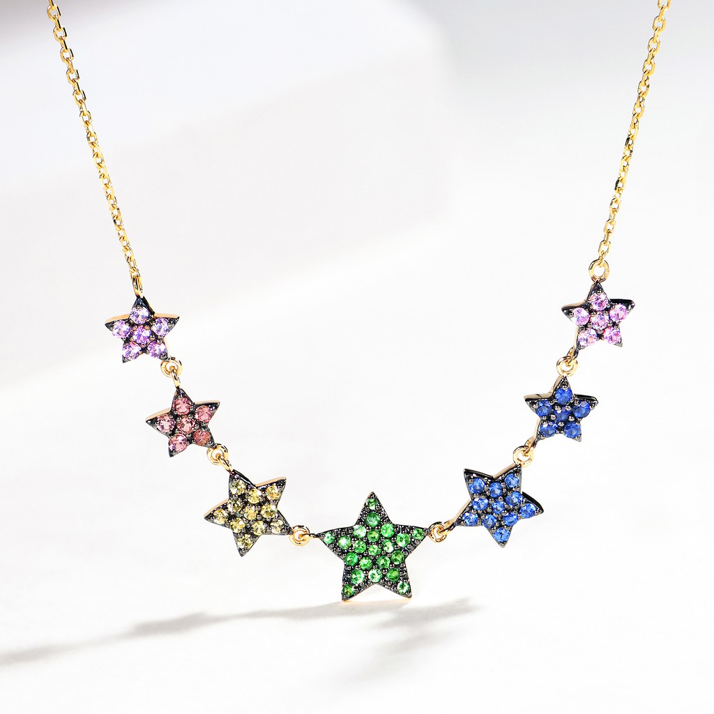 【巧品珠寶】 18K 黃金 天然彩色藍寶石 星星造型設計 項鍊