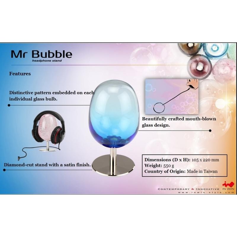 【超人百貨】全新促銷 IN WIN 迎廣 Mr. Bubble 玻璃 耳機架 藍色