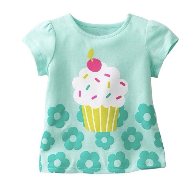 夏季 女寶寶 女童 可愛棉質花朵杯子蛋糕T-shirt