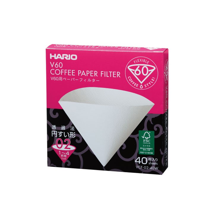 Hario V60漂白濾紙 1~4杯／盒裝40入／VCF-02-40W