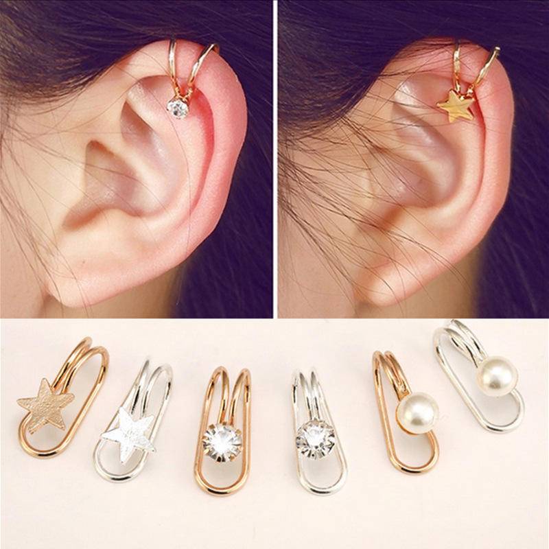 【雜貨五金】⭐ 現貨⭐韓創意珍珠耳釘 氣質單鑽星星耳夾 U型耳夾單隻裝