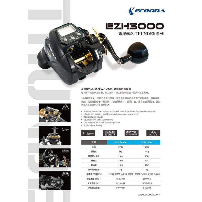 臨海釣具 24H營業/ECOODA EZH3000 電動捲線器 非SHIMANO DAIWA/說明及規格參考照片
