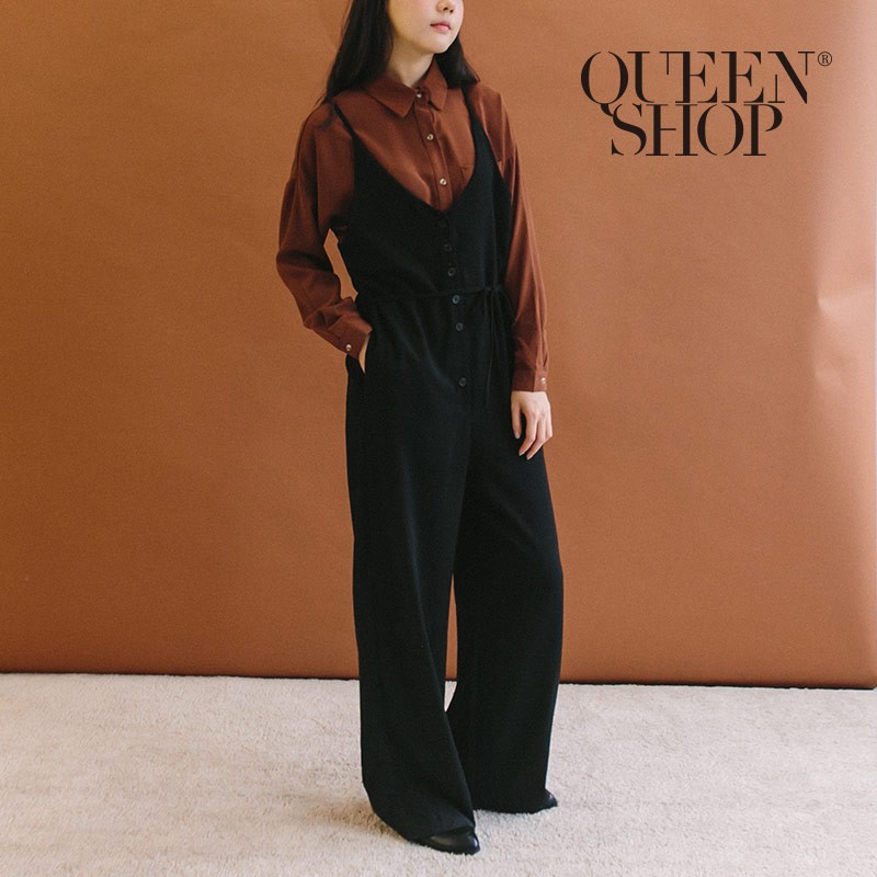 QUEENSHOP 排釦細肩綁帶連身褲 兩色售 現+預 【04050609】