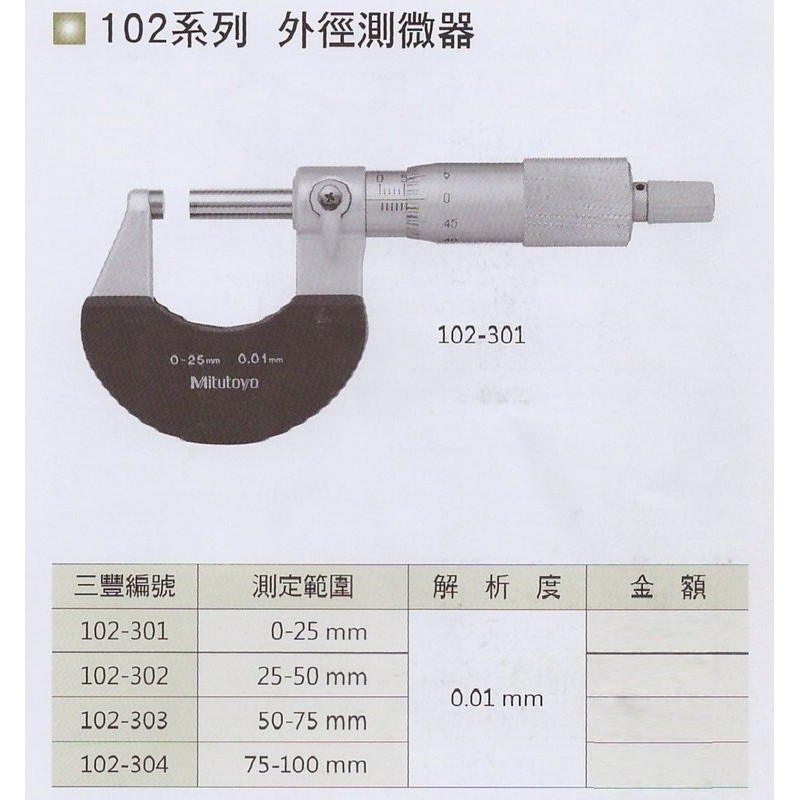 日本三豐Mitutoyo 102-302 外徑分厘卡 外徑測微器 25-50mm 請詳閱商品描述