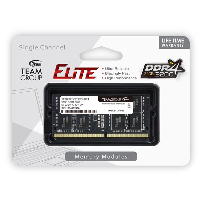 【現貨】 TEAM 十銓 ELITE 8G DDR4 3200  筆記型記憶體 (終身保固)