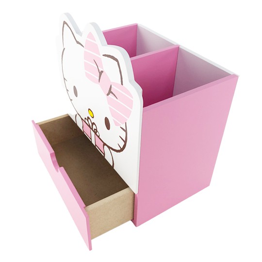 Hello Kitty 造型木質雙格筆筒收納盒 抽屜盒 文具盒 桌上型收納盒
