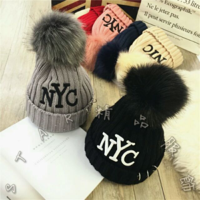 韓版字母NYC鐵環加絨毛帽，現貨