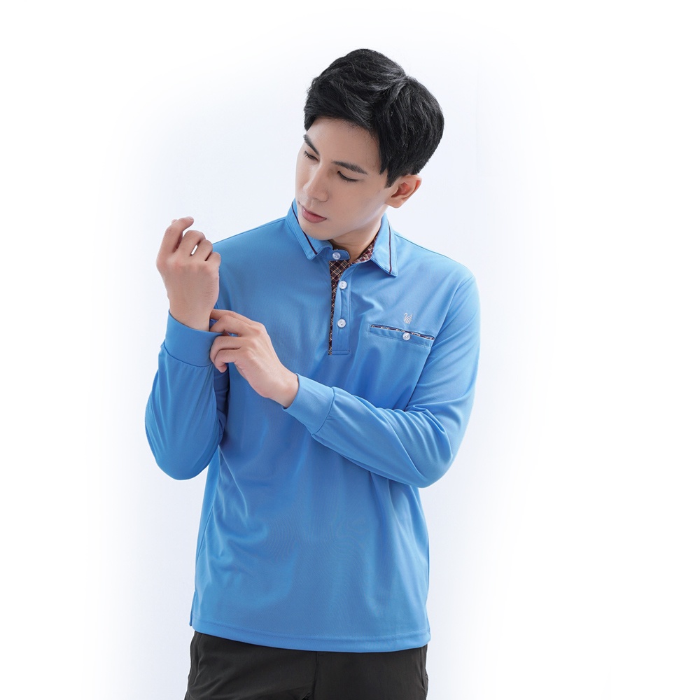 【遊遍天下】台灣現貨-男款抗UV吸濕排汗機能POLO長衫GL1015 / 水藍