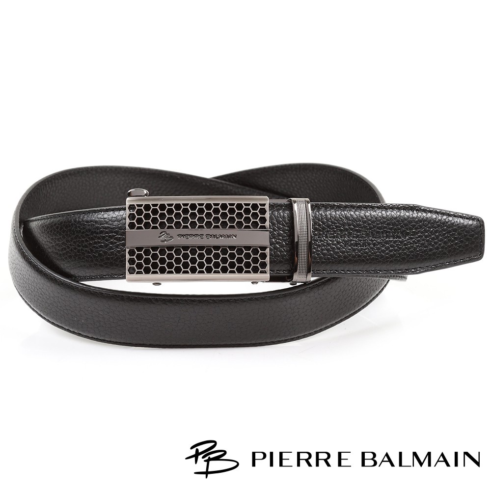 【PB皮爾帕門】時尚經典紳士頭層牛皮自動扣皮帶：A31P85504F黑色