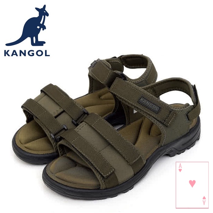【紅心包包館】KANGOL 英國袋鼠 英式寬版記憶鞋墊休閒涼鞋 6755230173 軍綠 男女款