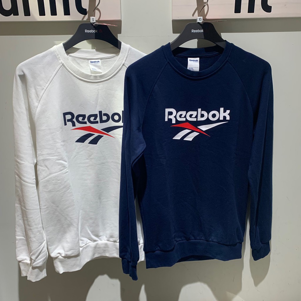 Reebok Logo Sweatshirt 男女休閒長袖大學t 上衣白fk3370 藍fk3371 蝦皮購物