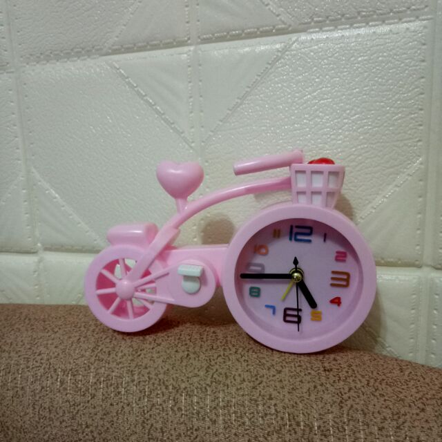 腳踏車造型時鐘鬧鐘(附電池)浪漫粉紅腳踏車鬧鐘 創意設計造型時鐘 居家裝飾美觀實用