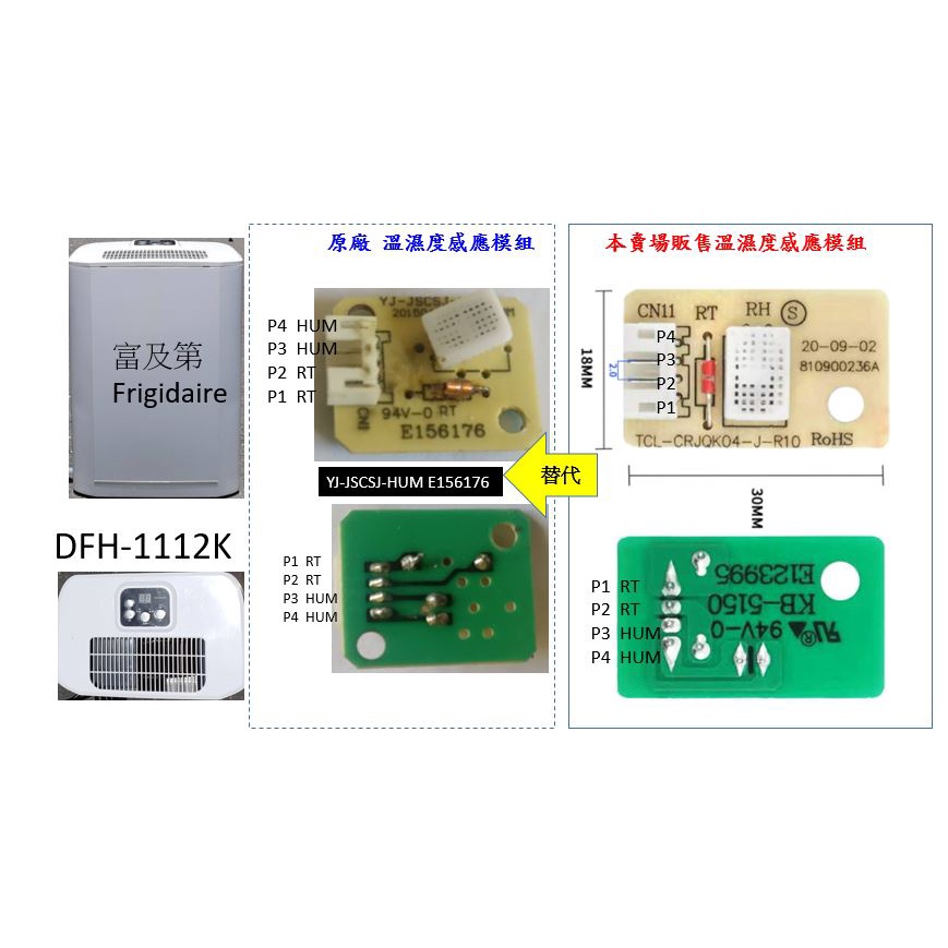 溫溼度模組 for 富及第除濕機E1錯誤DFH-1111KA -1112K替代 YJ-JSCSJ-HUM E156176