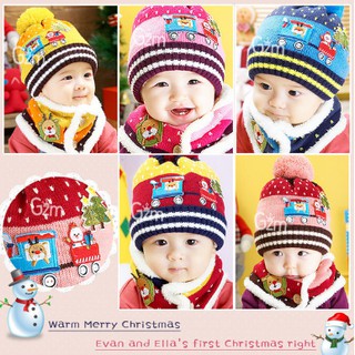 ❤🎄現貨A029🎄❤韓版男女寶寶冬季保暖帽子圍脖巾兩件套加絨兒童帽子 聖誔帽 party造型 交換禮物