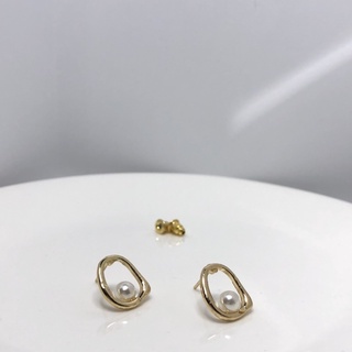 Aurora 925銀針 韓式 經典珍珠鑲金耳環