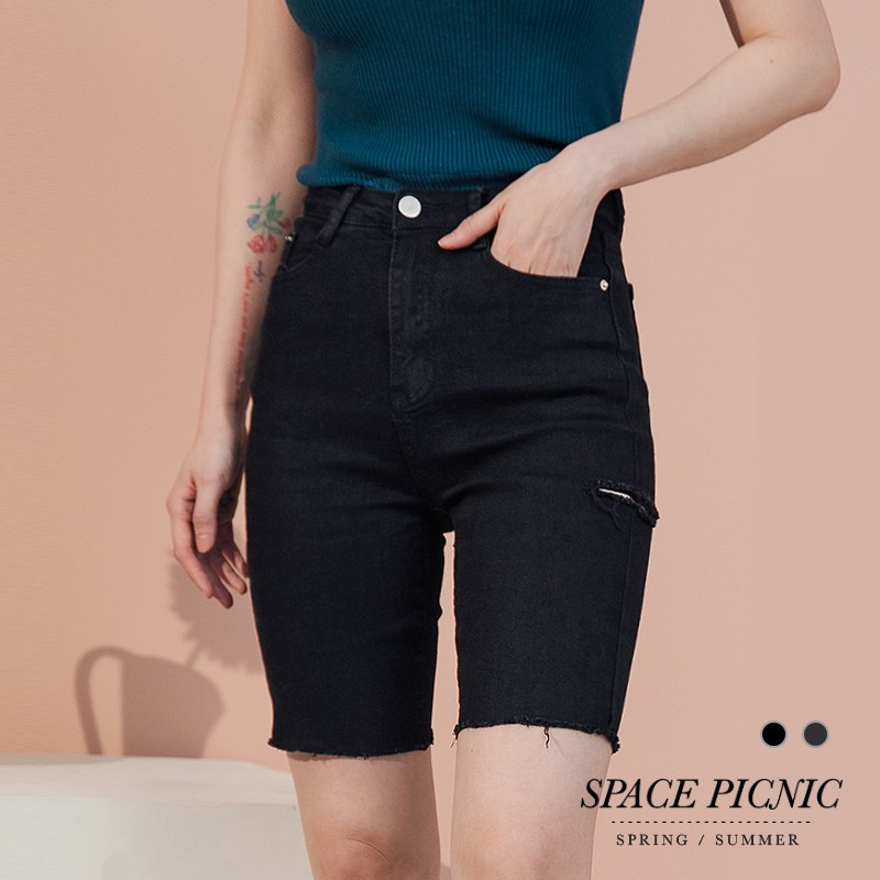 [明天出貨] Space Picnic｜側割破單寧牛仔五分褲(現貨)【C20033060】
