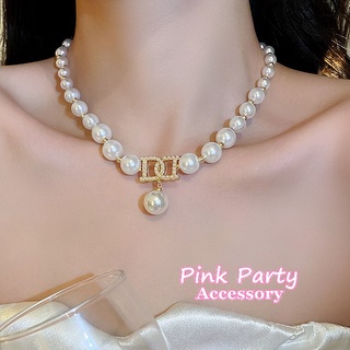【項鍊】法式時尚 珍珠字母吊墜項鍊 頸鍊 短項鍊 鎖骨鍊 PinkParty❤韓系飾品 新娘秘書 新娘飾品