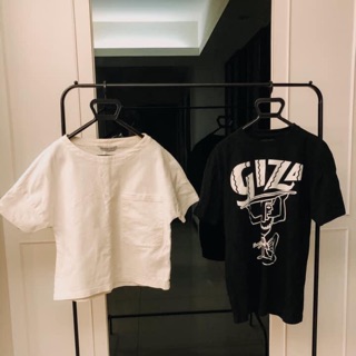 ZARA硬挺版口袋短T / GIZA設計oversize 黑色T恤