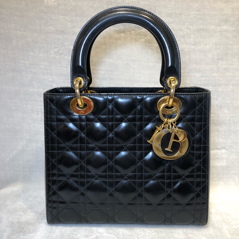 ［艾飛兒名牌精品］Dior 亮面格紋黛妃包