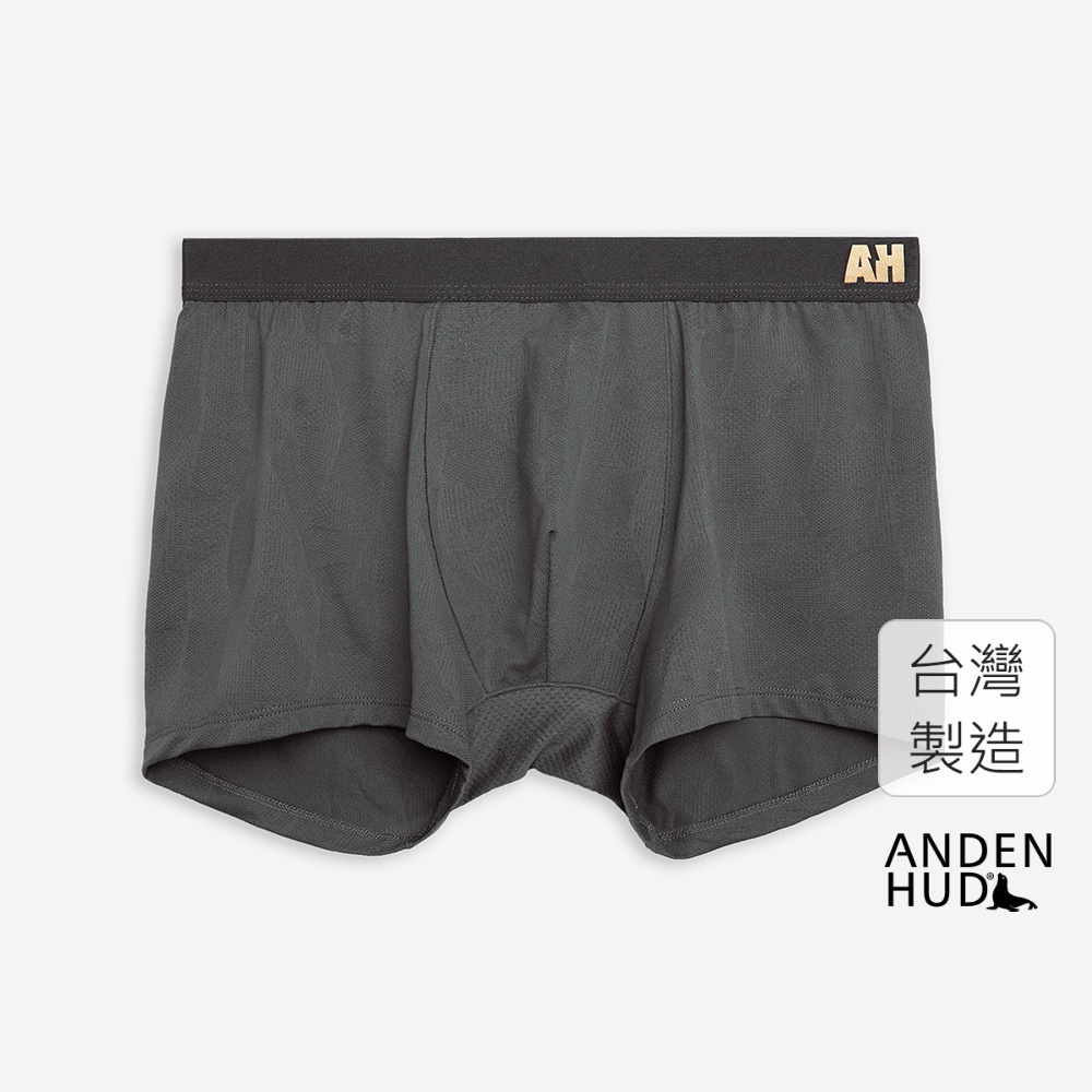 【Anden Hud】男款_吸濕排汗系列．機能短版平口內褲(深灰-AH金色雷霆) 台灣製