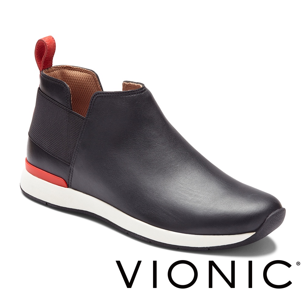 【VIONIC 法歐尼】Cece希斯 後跟穩定健康休閒皮短靴(黑/灰 共兩色)