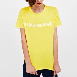 ZARA 西班牙品牌 英文字母短袖T恤 黃色S號 二手衣 現貨