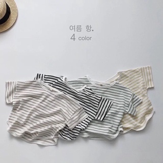 💥出清現貨💥平價 韓版童裝 男童 女童 夏天 簡約 寬鬆 薄款 必備款 線條 條紋 上衣 短袖T恤