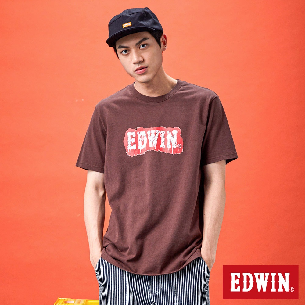 EDWIN 網路獨家 塗鴉LOGO短袖T恤(深咖啡)-中性款