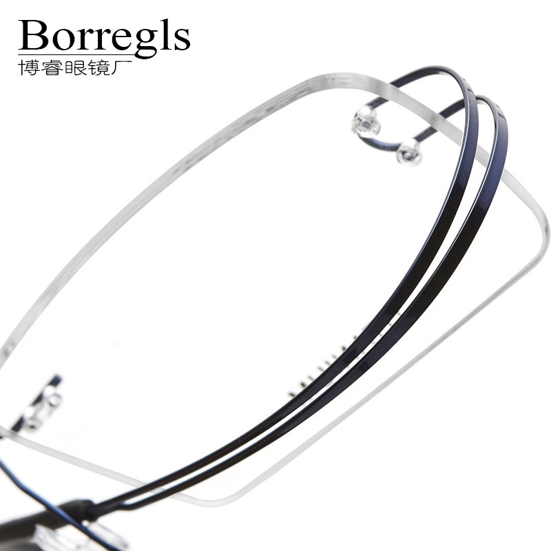 Borregls博睿眼鏡50003無框眼鏡近視女超輕超彈鈦合金眼鏡框雙線方形無邊光學鏡鏡框