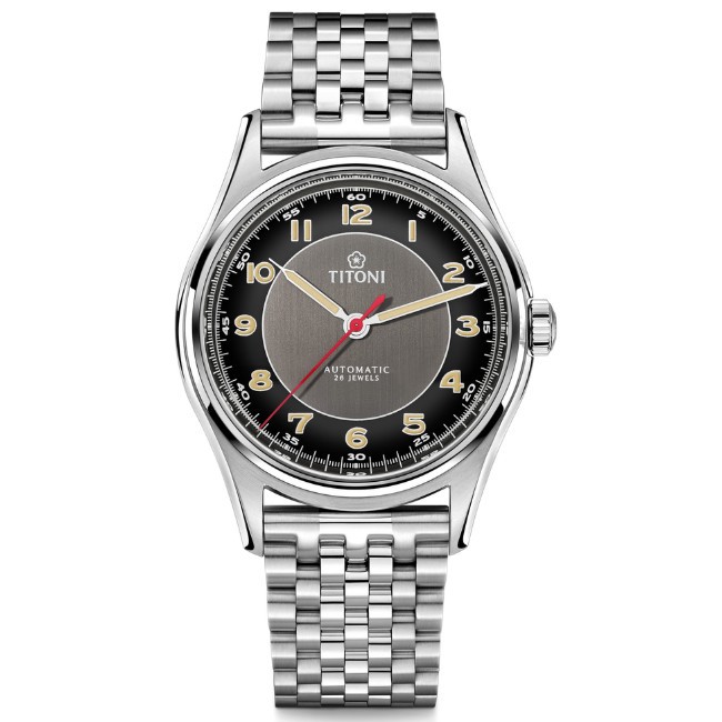 TITONI 瑞士梅花錶 83019S-638 傳承系列 經典機械腕錶/碳黑色/啞黑色 39mm