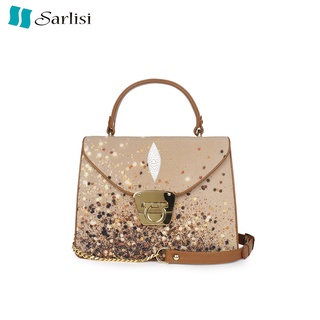 【臺灣現貨】【Sarlisi 】夏麗絲泰國進口新款珍珠魚皮側揹包真皮女包珍珠魚皮斜揹包輕奢正品單肩鏈帶包