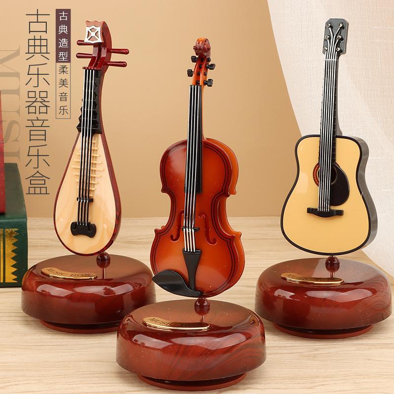 中式古典樂器小擺件  琵琶音樂盒家居酒櫃擺件 小提琴 吉他八音盒  家居裝飾  桌面擺件 裝飾品