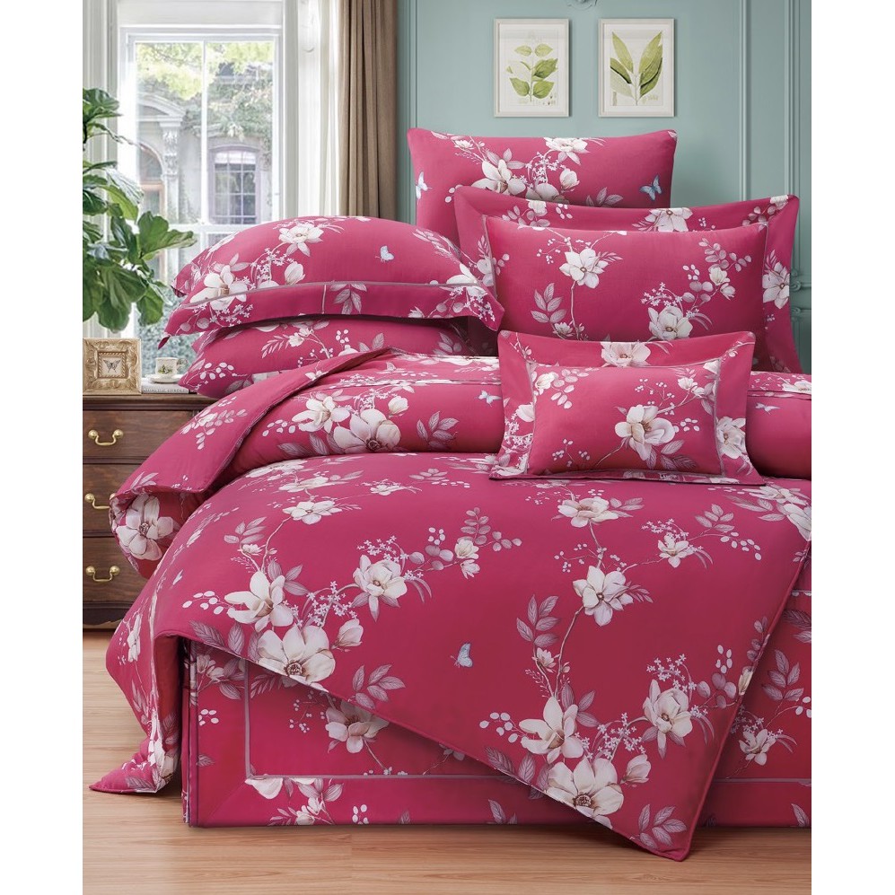 蘿蒂花朵紅色100頂級天絲6x7特大4件式床包組TENCEL床組寢具組