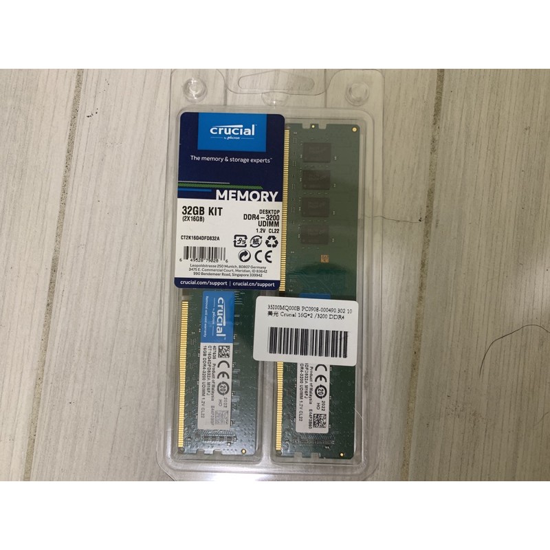 美光Micron Crucial DDR4-3200-32GB雙通道（16G x2) RAM 記憶體 終保