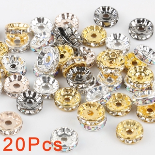 20 件裝 6/8 毫米 AB 水鑽間隔珠魅力閃亮玫瑰金散裝水晶珠,用於珠寶首飾製作 DIY 手鍊項鍊