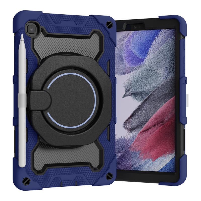 KGO 現貨 出清Apple蘋果iPad mini 6代 8.3吋炫彩矽膠PC手環平板套手提旋轉支架深藍保護殼防摔殼