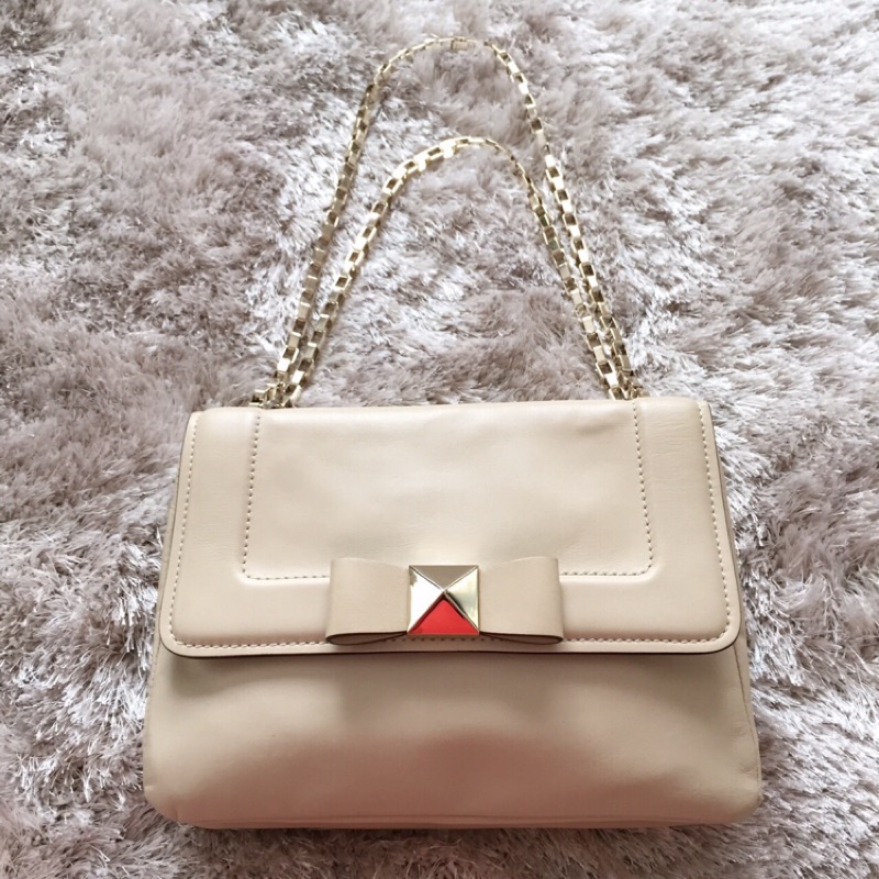 Kate spade 裸色全皮蝴蝶結鍊包