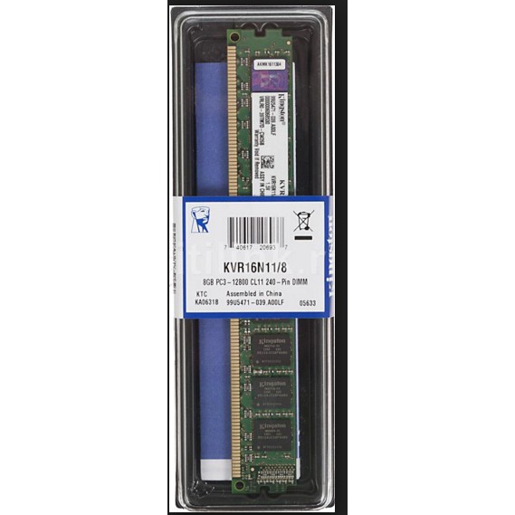 金士頓 Kingston 8GB DDR3 1600 桌上型記憶體(KVR16N11/8) 終生保固