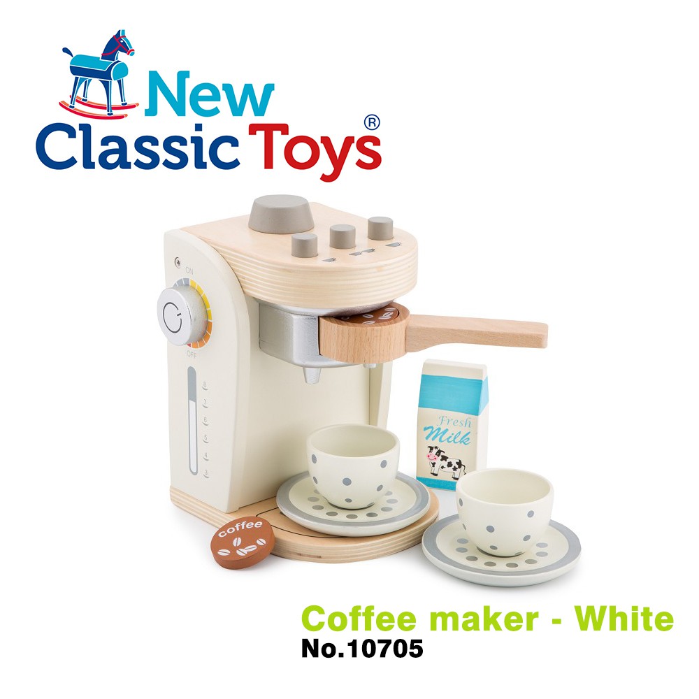 荷蘭New Classic Toys 木製家家酒咖啡機 - 優雅白 - 10705 /家家酒玩具/切切樂/小廚房玩具