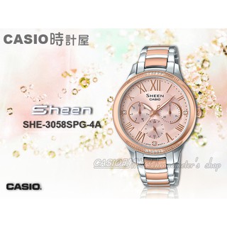 CASIO 時計屋手錶專賣店 SHE-3058SPG-4A 三眼指針 玫瑰金 保固 SHE-3058SPG