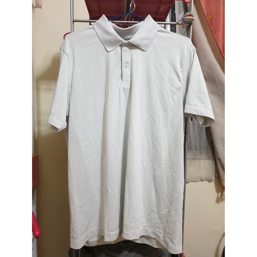 男 UNI QLO 優衣庫 日本購回 吸濕 排汗 運動 素色 短袖 扣子 鈕扣 立領子 POLO衫 純白色 ➯ L